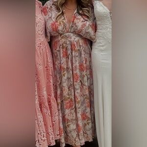 Olivaceous Floral Maxi Dress - Pink and Cream